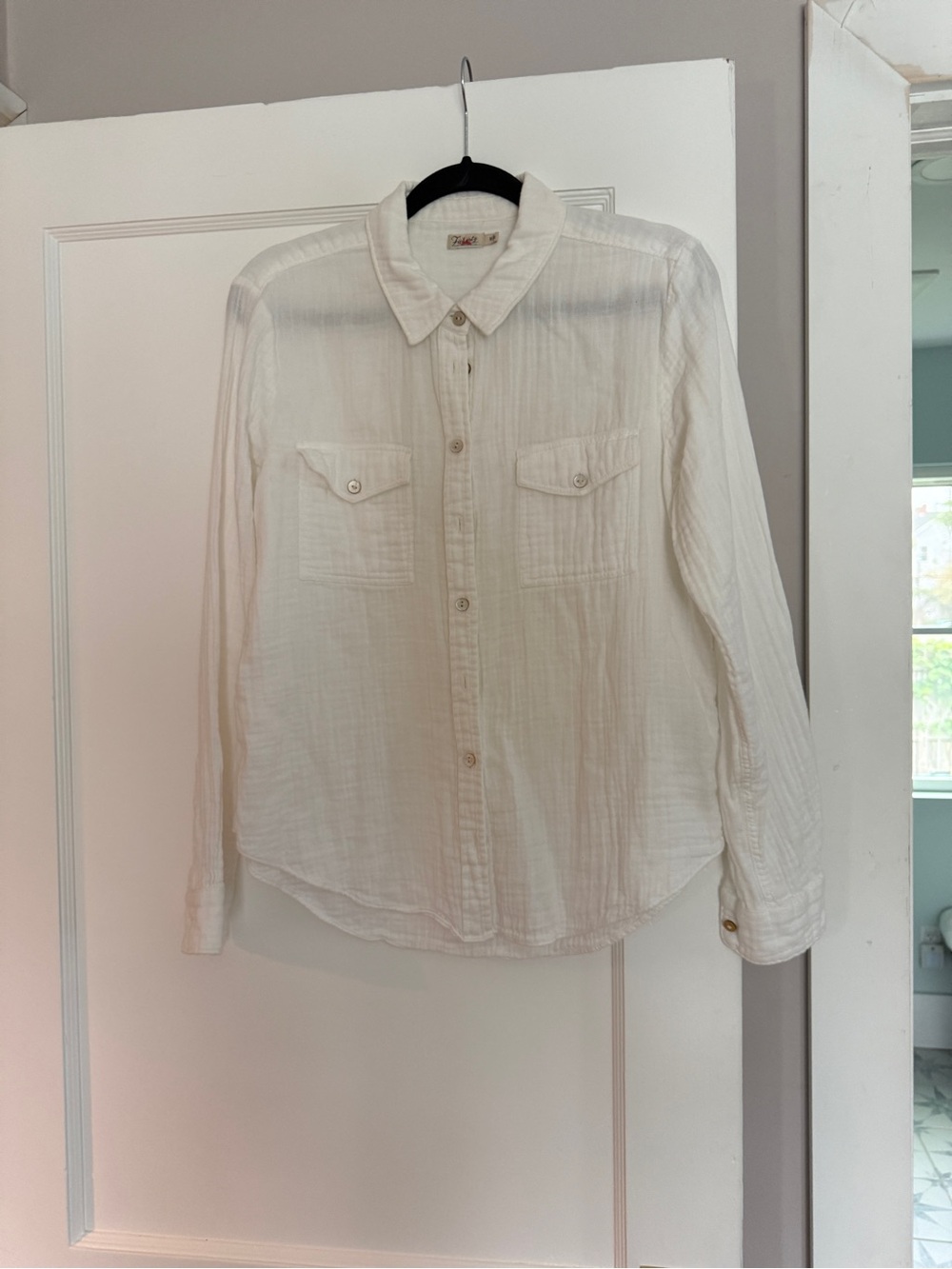Faherty White Button-Front Cotton Pocket Blouse